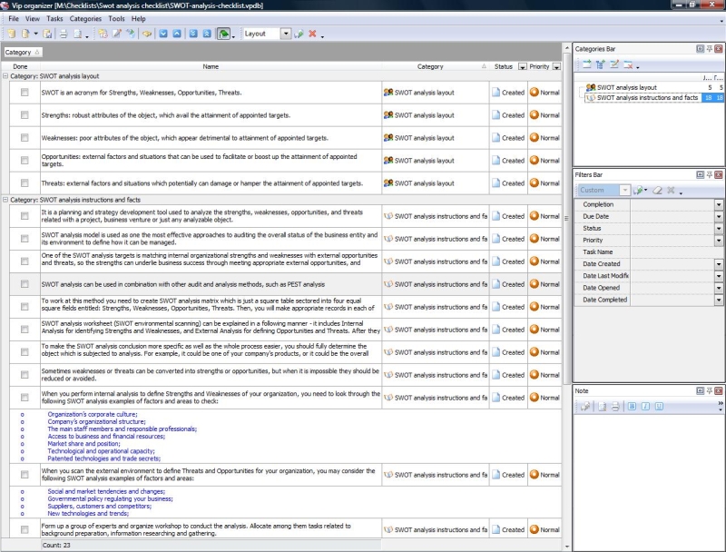 competitor analysis template. SWOT analysis checklist