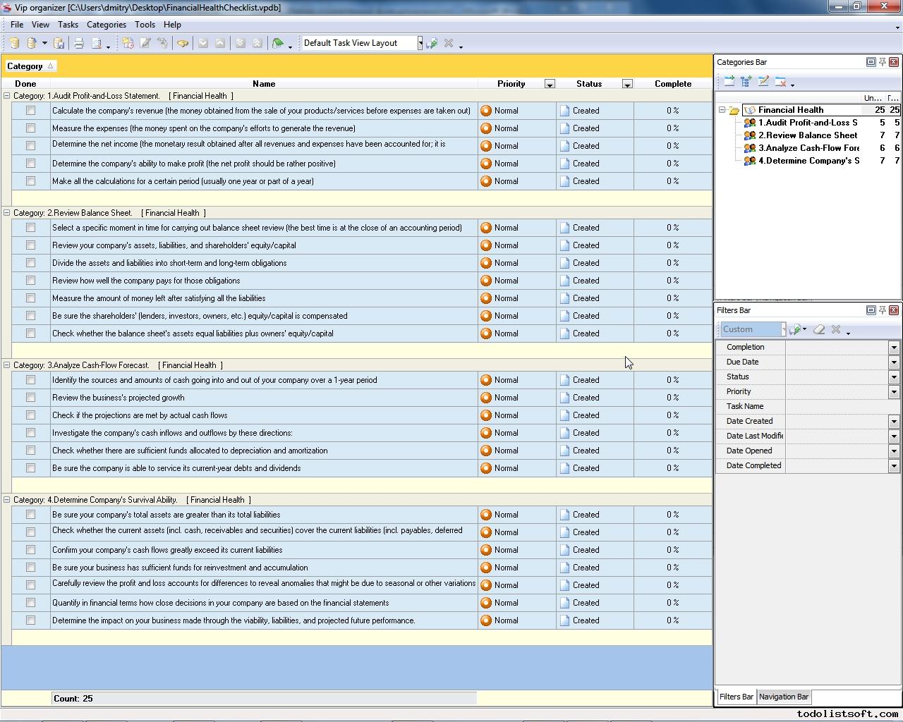 Financial Health Checklist - To Do List, Organizer, Checklist, PIM