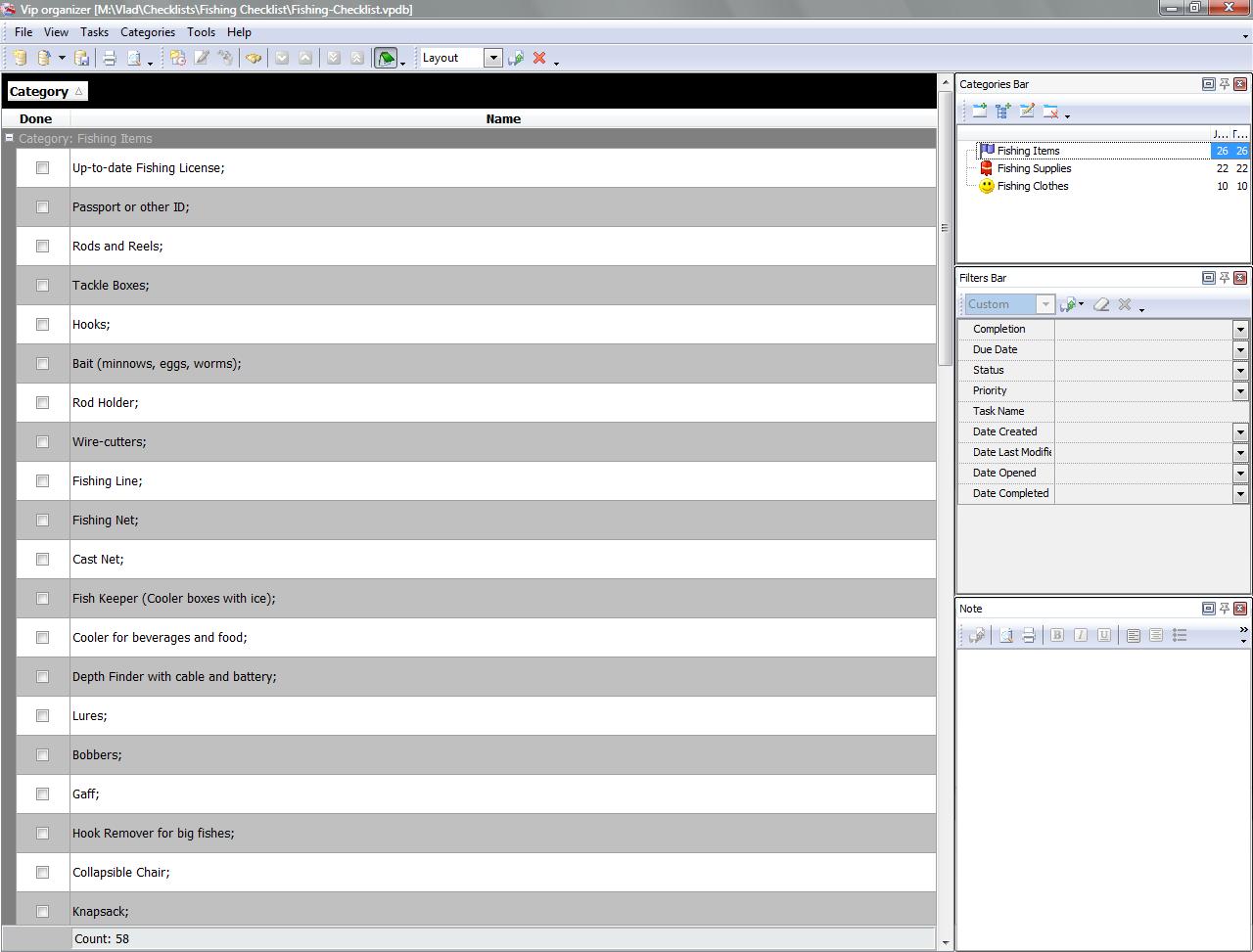 Fishing Checklist - To Do List, Organizer, Checklist, PIM, Time and Task  Management software for better personal and business productivity