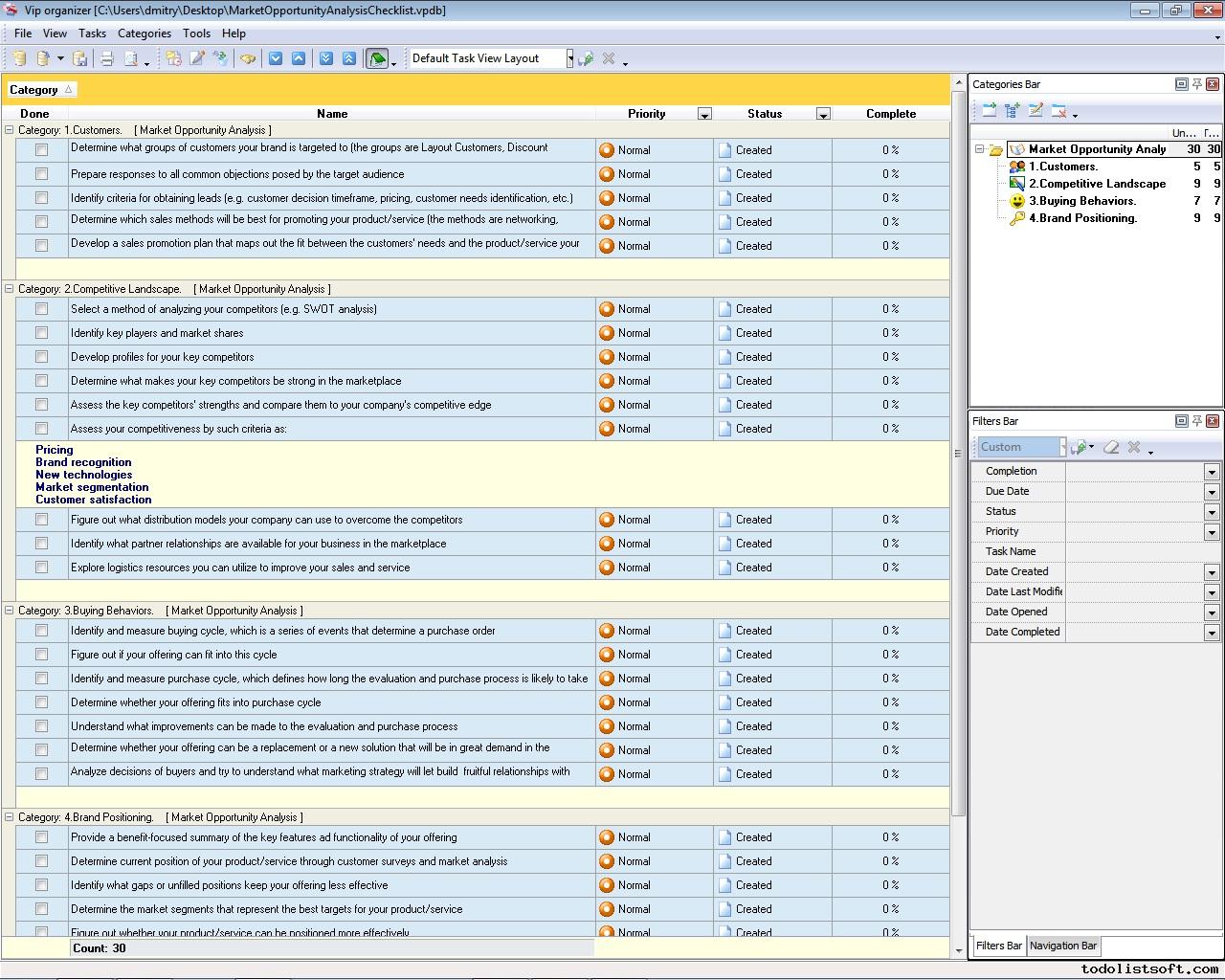 Market Opportunity Analysis Checklist - To Do List, Organizer Intended For Business Opportunity Assessment Template