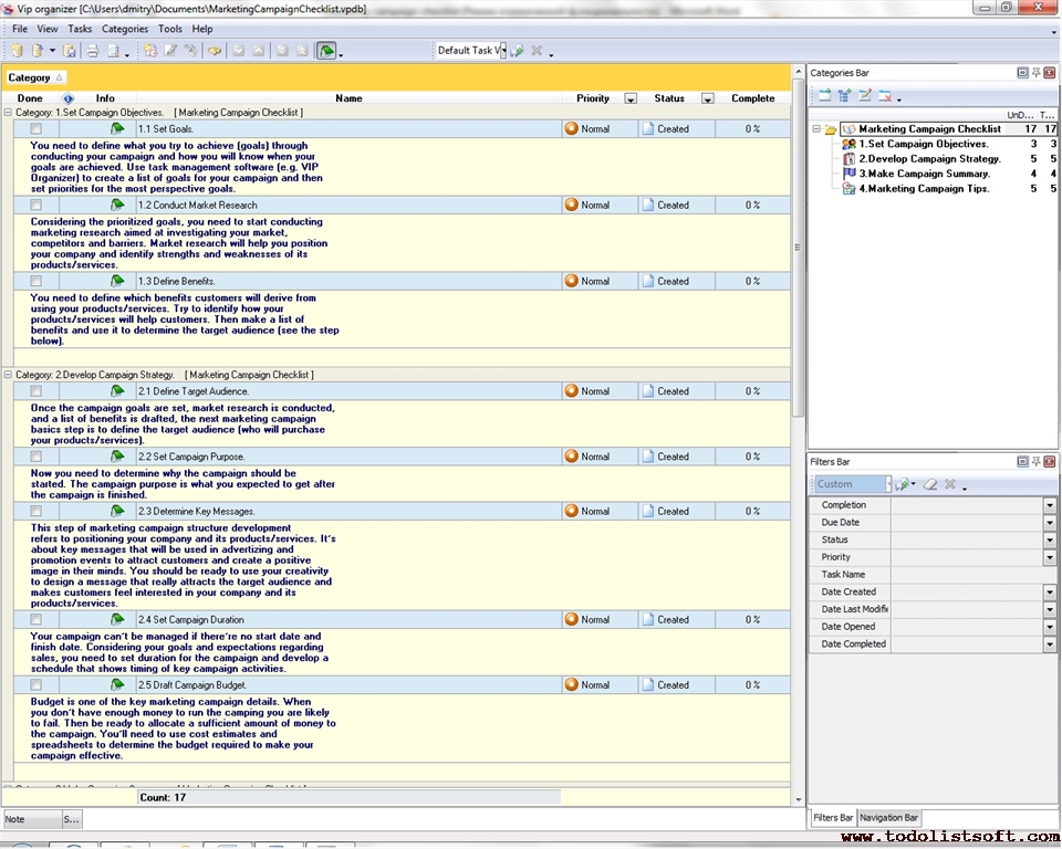 Marketing Campaign Checklist To Do List, Organizer, Checklist, PIM