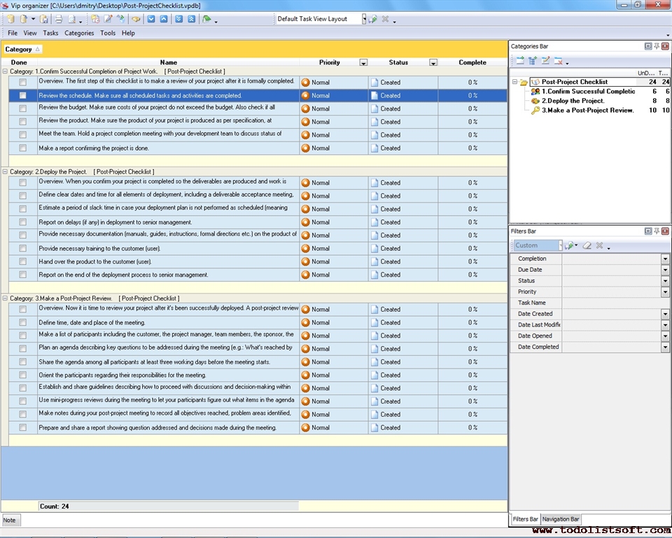 Checklist Template For Software Deployment Post-Project Checklist - To Do List, Organizer, Checklist, PIM, Time and Task Management software for better personal and business productivity