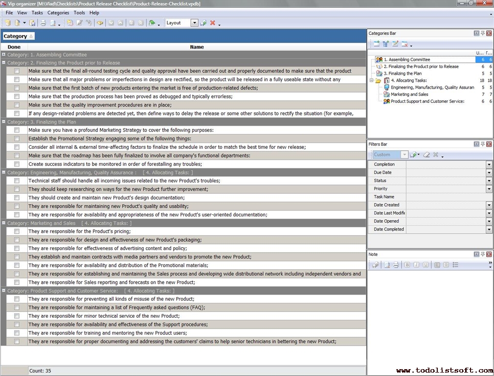 Software release checklist template