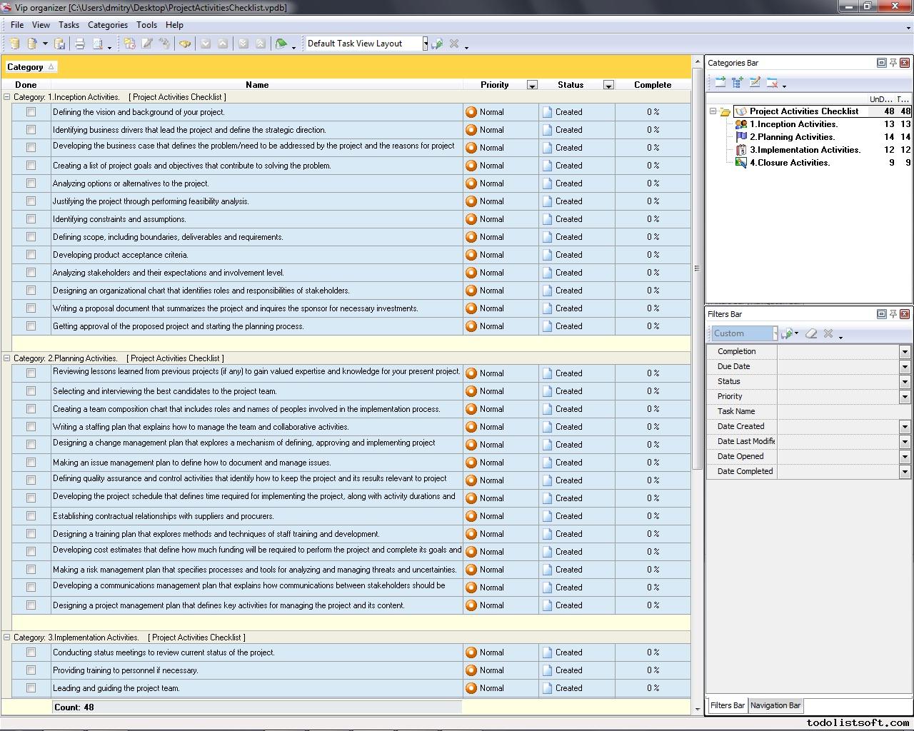 activity list template