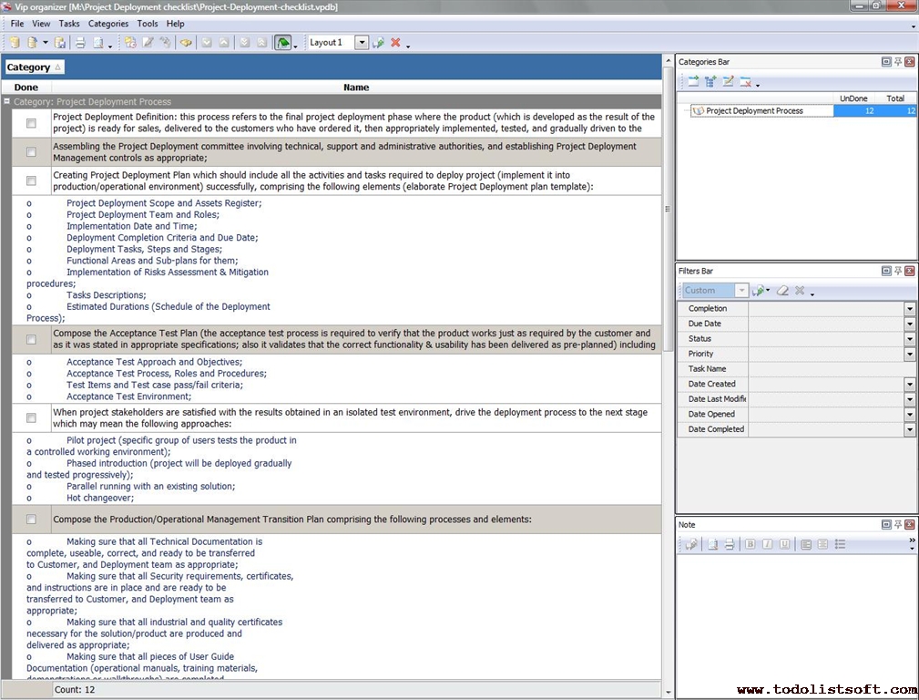 Checklist Template For Software Deployment Project Deployment checklist - To Do List, Organizer, Checklist, PIM, Time and Task Management software for better personal and business productivity