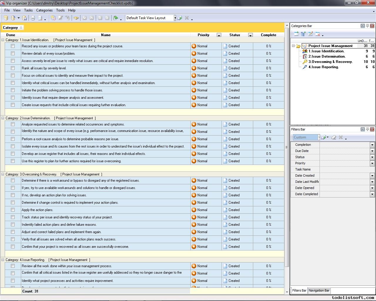 Project Issue Management Checklist To Do List Organizer Checklist 