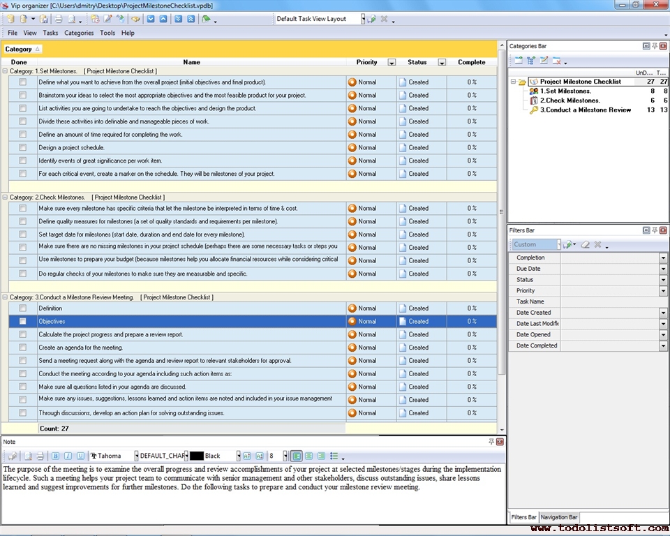 Project Milestone Checklist To Do List Organizer Checklist Pim